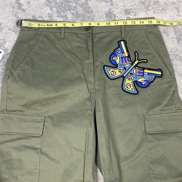 NWT Jeremy Scott Military Green High Rise Cargo Pants Butterfly Guns Patch Sz 8 - Picture 14 of 16
